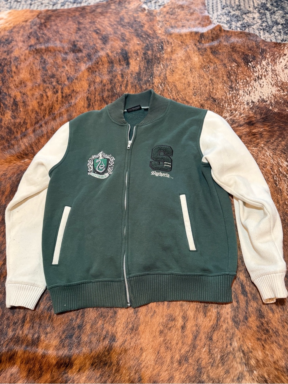Harry Potter Wizarding World Slytherin Varsity Embroidered Zip Jacket Size S